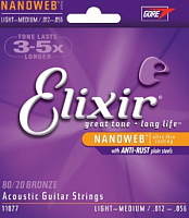 Струны для акустической гитары Elixir Nanoweb Light-Medium 12-56 (11077)