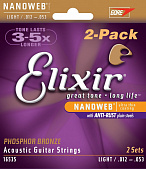 Струны для акустической гитары Elixir Nanoweb Light 12-53 Phosphor Bronze (2 Pack) (16535)